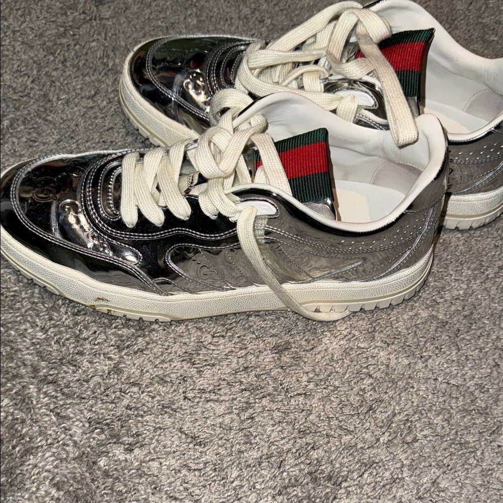 RARE FIND Gucci Metallic Silver Sneakers - Picture 3 of 4